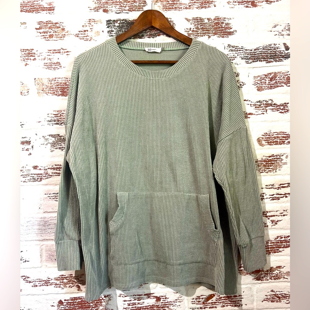 Blumin Apparel Sweater Ribbed Oversized Pullover Lagenlook Sage Green Sz S